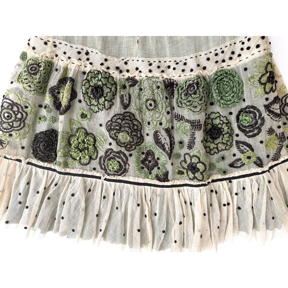 Easton Pearson Peasant Skirt S Cream Tulle Overlay Green Cotton Slip Embroidered - Picture 5 of 16